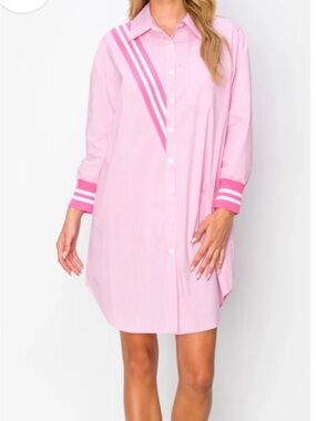 Oh Pink Striped Shirt Dress